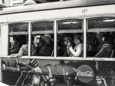 Saludando desde el tranvía